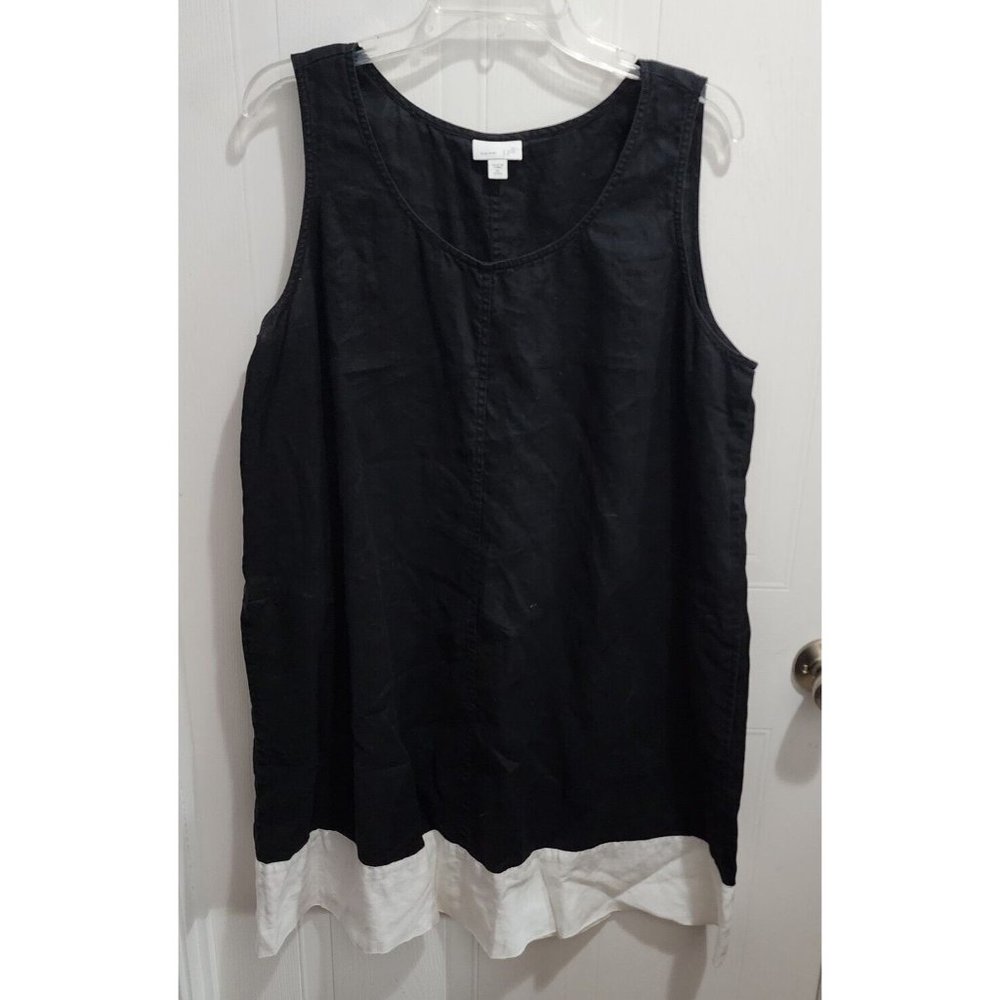 J. Jill Love Linen Women's A-line Two-Tone Shift Tank Dress Black/White Sz XLP